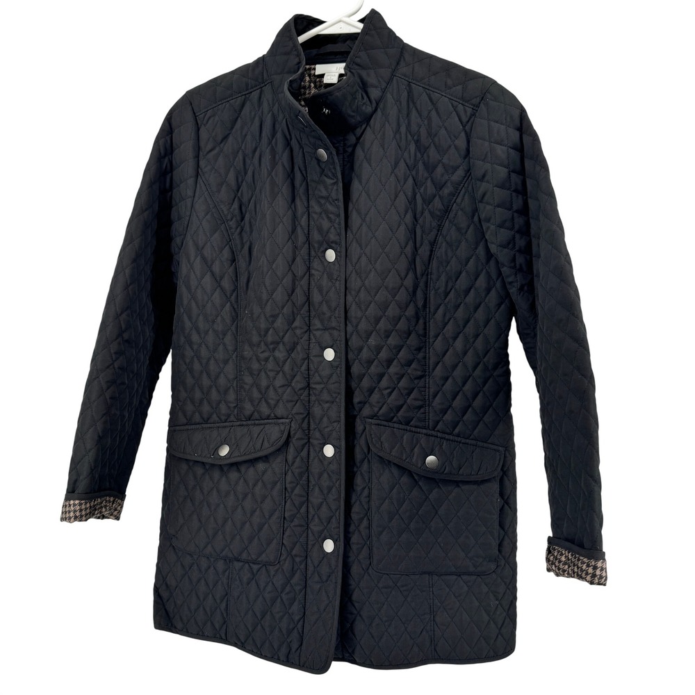 J. Jill Quilted Jacket Women Small Petite Black Diamond Snap Front Barn Coat